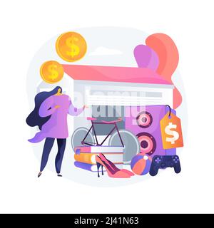 Garage sale abstract concept vector illustration. Flea market, second hand goods, garage selling day, vintage clothing give away, used inventory, yard Stock Vector
