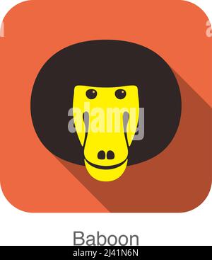 cute baboon face flat icon design, vector illustration Stock Vector