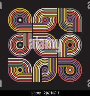 Line Art abstract vector pattern artwork made with various geometric shapes and linear elements. Minimal graphics design for poster, cover, art, prese Stock Vector