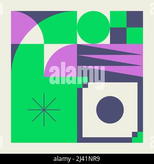 Neon colored abstract vector pattern artwork made with various geometric shapes and elements. Digital graphics design for poster, cover, art, presenta Stock Vector