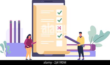 Personal plans checklist. Successful application mobile to do list important achievement work calendar business assessment check complete mark in corporate plan vector illustration Stock Vector
