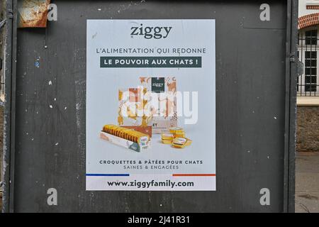 Cat food brand Ziggy imitates Presidential election campaign posters in Paris, France on Apr. 9, 2022. (Photo by Lionel Urman/Sipa USA)