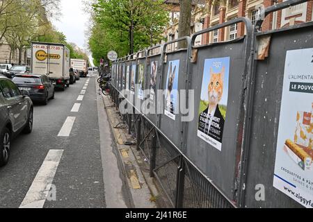 Cat food brand Ziggy imitates Presidential election campaign posters in Paris, France on Apr. 9, 2022. (Photo by Lionel Urman/Sipa USA)