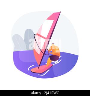 Windsurfing abstract concept vector illustration. Water sport, extreme lifestyle, sea adventure, kite surfing, ocean wave, beach holiday, sailboarding Stock Vector