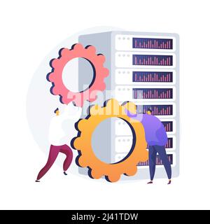 Server hardware maintenance. Teamwork fixing gear. Data storage, ethernet cluster, datacenter system. Supercomputer infrastructure. Workstation domain Stock Vector