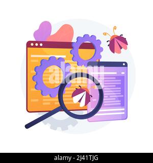 Debugging firewall. Antivirus scanning. Malware fixing. Virus attack, trojan search, bugs detection. System protection. Threat diagnostic. Crash teste Stock Vector