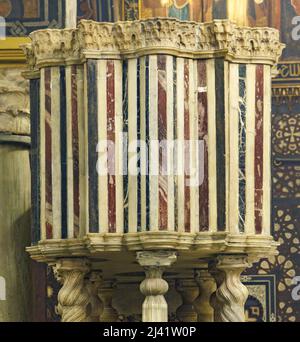 detail of marble pulpit, the Elevated or Hanging Church of St. Mary, Cairo, Egypt Stock Photo