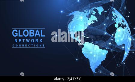 Global network connection concept. Big data visualization. Social network communication in the global computer networks. Internet technology. Business Stock Vector