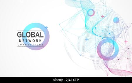 Global network connection concept. Big data visualization. Social network communication in the global computer networks. Internet technology. Business Stock Vector