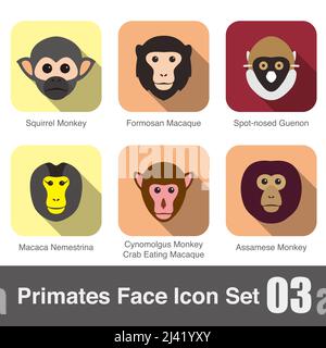 cute monkey face flat icon set  vector illustration Stock Vector