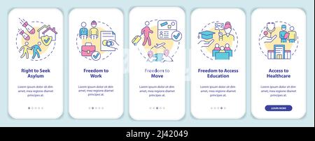 Refugee rights onboarding mobile app screen Stock Vector