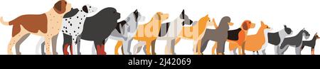 set of dog breeds standing in a line, side view vector illustration Stock Vector