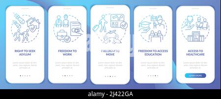 Refugee rights blue gradient onboarding mobile app screen Stock Vector