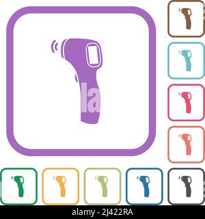 Contactless thermometer solid simple icons in color rounded square frames on white background Stock Vector