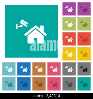 Home security multi colored flat icons on plain square backgrounds. Included white and darker icon variations for hover or active effects. Stock Vector