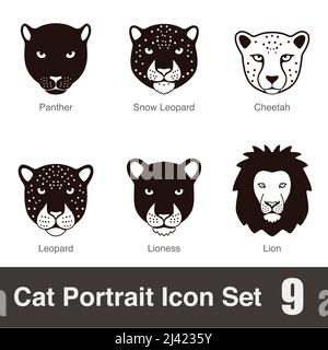 black big cat breed face cartoon flat icon series, vector illustration Stock Vector