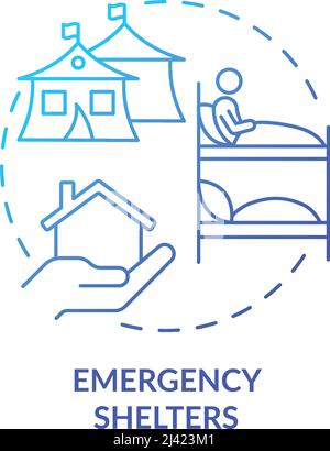 Emergency shelter blue gradient concept icon Stock Vector