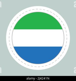 Sticker ball with flag of Sierra Leone. Round sphere, template icon. National symbol. Glossy realistic ball, 3D abstract vector illustration. Big Stock Vector