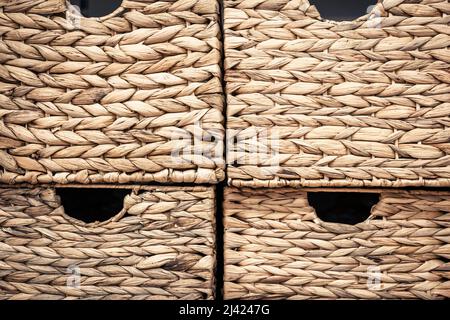 Wicker baskets, close up background photo texture. Stock Photo