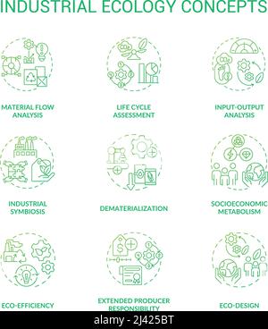 Industrial ecology green gradient concept icons set Stock Vector