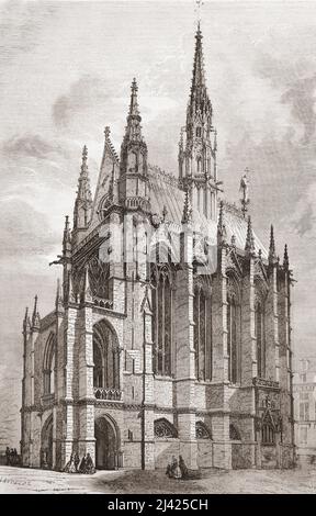 The Sainte-Chapelle, Île de la Cité, River Seine, Paris, France, seen here in the 19th century.  From L'Univers Illustre, published Paris, 1859 Stock Photo