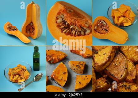 collage cooking roasted pumpkin Stock Photo