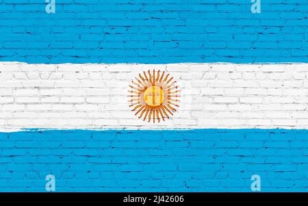 Argentina flag painted on brick wall. National country flag background Stock Photo