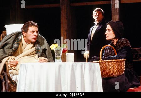 l-r: James Hazeldine (John Clare), Edwin Richfield (Lord Milton), Corinna Seddon (Patty) in THE FOOL by Edward Bond at The Other Place, Royal Shakespeare Company (RSC), Stratford-upon-Avon, England  03/07/1980  design: Chris Dyer  lighting: Leo Leibovici  director: Howard Davies Stock Photo