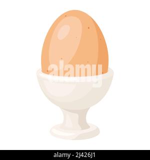 Illustration of soft boiled chicken egg in holder. Image for food and agricultural industries. Stock Vector