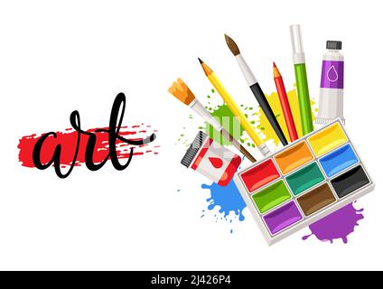 Background With Painter Tools And Materials Art Supplies For Creativity  Stock Illustration - Download Image Now - iStock