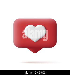 Red push notification icon with chat and heart, 3d illustration, isolated Stock Vector