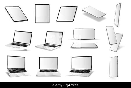 3D realistic gadgets in perspective, frontal, isometric view Stock Vector