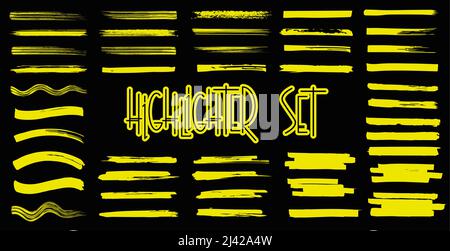Marker brush lines, Highlighters set. Yellow Stock Vector