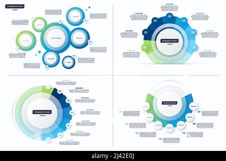 Set of seven option circle infographic design templates. Vector illustration Stock Vector