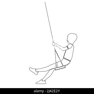 single line drawing of boy on a swing, continuous line vector illustration Stock Vector