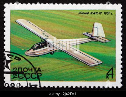 RUSSIA - CIRCA 1983: a stamp printed in the Russia shows KAJ-12, 1957, Glider, circa 1983 Stock Photo
