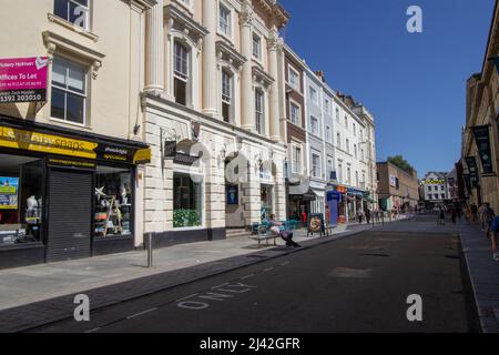 EXETER, UK - JULY 18, 2021 Queen Street shoppers closed to vehicles Stock Photo