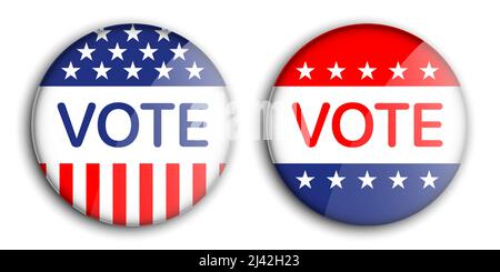 Vector set of American elections VOTE pin buttons, isolated on white background. Stock Vector