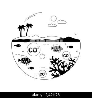 Ocean acidification abstract concept vector illustration. Environmental change, water acidification, ocean plastic pollution, carbon dioxide absorptio Stock Vector