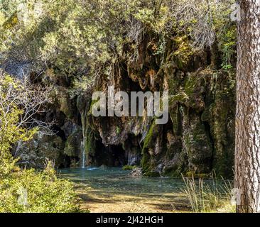 View of the source of the River Cuervo, Nacimiento del rio Cuervo, Serrania de Cuenca Natural Park, Spain Stock Photo