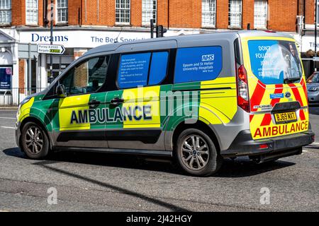 Epsom Surrey London UK, April 11 2022, NHS Hospital Patient Transport Ambulance Stock Photo