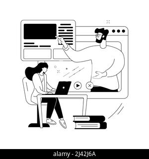 Online workshop abstract concept vector illustration. Digital workshop, online topic course, distance web learning, group video call, webcam laptop sc Stock Vector