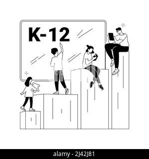 K-12 program abstract concept vector illustration. K-12 education timeline, homeschool program, primary and secondary schooling, online public school, Stock Vector