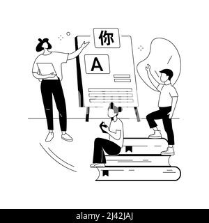 Language learning camp abstract concept vector illustration. Summer educational language program, native English speaker, improve conversational skill Stock Vector