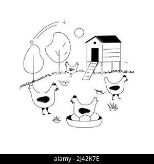 Free run chicken and eggs abstract concept vector illustration. Cage ...