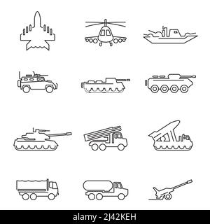 war outline transport icon sign symbols set Stock Vector