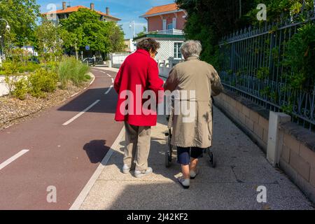 Arcachon, France, Senior Women Walking Away on Street Scenes, in The Ville d'Hiver Historic District, french pensioners Stock Photo