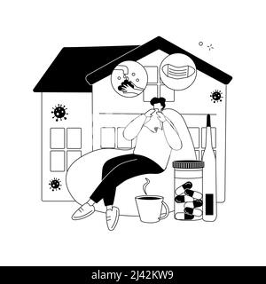 Coronavirus treatment abstract concept vector illustration. Self-quarantine measures, covid-19 treatment at home, intensive therapy, wearing a mask, m Stock Vector