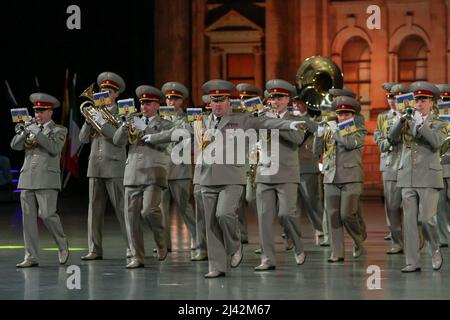 Military Band Chernihiv, Ukraine at Musikparade 2016, Marching Band Show at Rittal-Arena Wetzlar, Germany. 28th Feb, 2016. Credit: Christian Lademann / LademannMedia Stock Photo