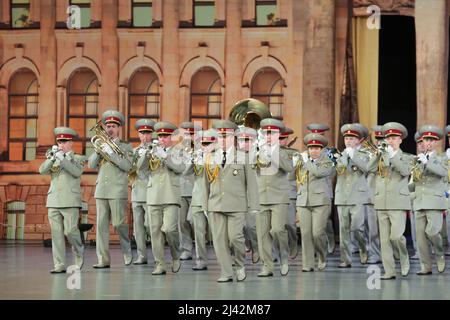 Military band Chernihiv, Ukraine at Musikparade 2016, Marching Band Show at Rittal-Arena Wetzlar, Germany. 28th Feb, 2016.Credit: Christian Lademann / LademannMedia Stock Photo